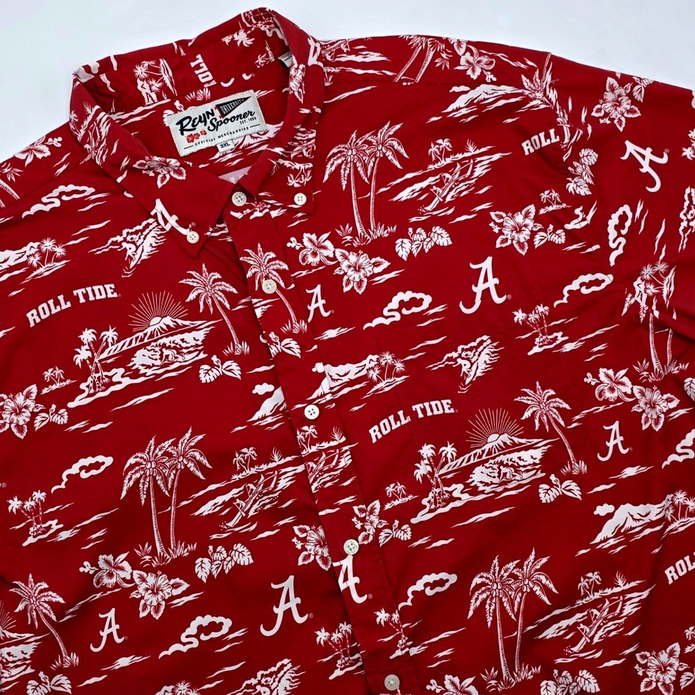 Reyn Spooner Alabama Crimson Tide Hawaiian Shirt Mens 3X Red Roll Tide Button Up